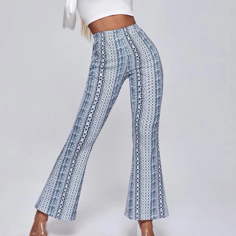 NWOT Shein Geo print high waisted flared leg pants